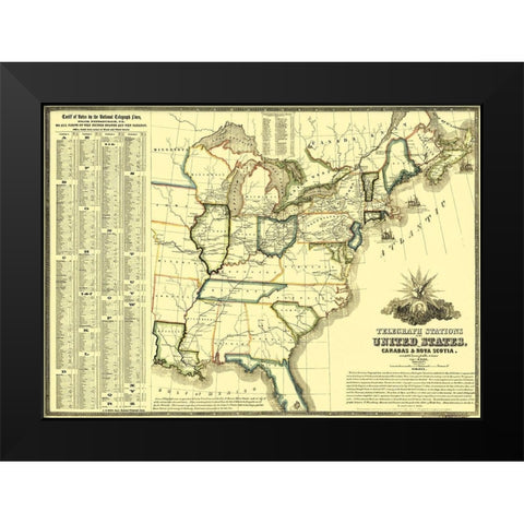 Telegraph Stations United States Canada - Barr Black Modern Wood Framed Art Print by Barr