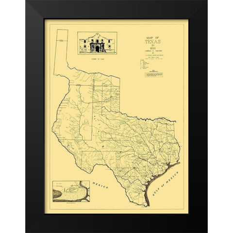 Texas - Freeman 1836 Black Modern Wood Framed Art Print by Freeman