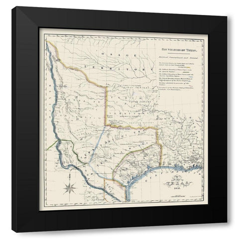 Texas Boundaries -1841 Black Modern Wood Framed Art Print by Unknown
