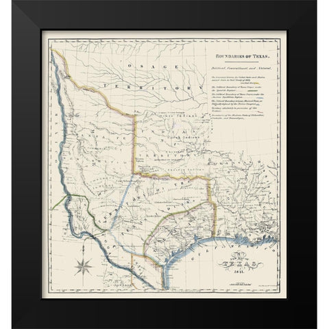 Texas Boundaries -1841 Black Modern Wood Framed Art Print by Unknown