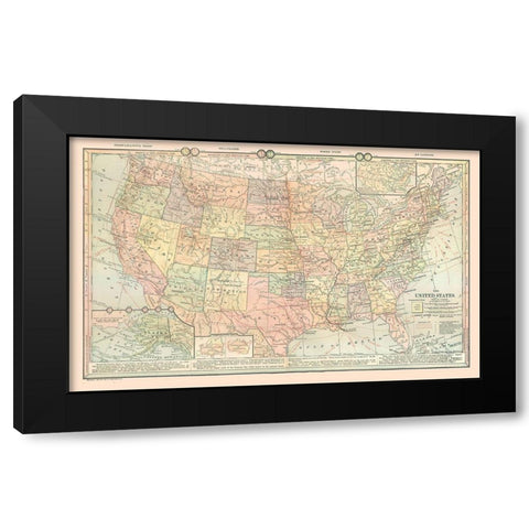 United States - Time Zones - Monteith 1882 Black Modern Wood Framed Art Print with Double Matting by Monteith