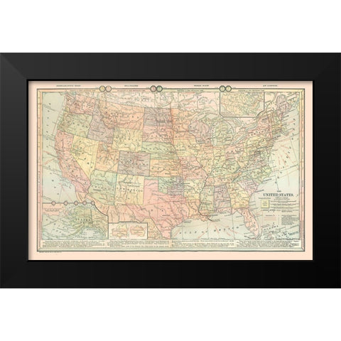United States - Time Zones - Monteith 1882 Black Modern Wood Framed Art Print by Monteith