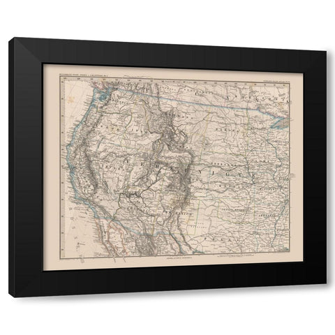 Western United States - Stieler 1885 Black Modern Wood Framed Art Print by Stieler