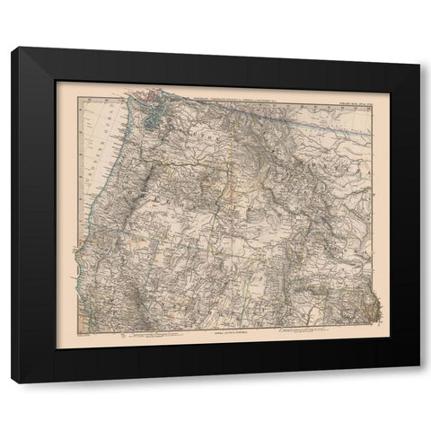 Northwest United States - Stieler 1885 Black Modern Wood Framed Art Print by Stieler