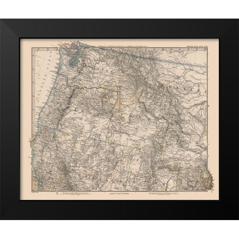 Northwest United States - Stieler 1885 Black Modern Wood Framed Art Print by Stieler