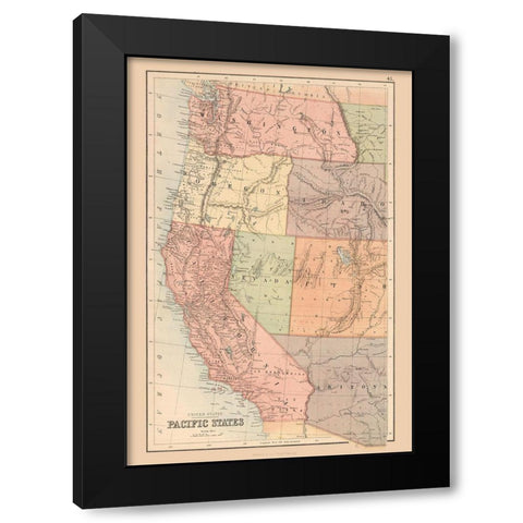 Pacific States of US - Black 1867 Black Modern Wood Framed Art Print with Double Matting by Black