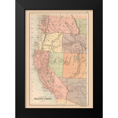Pacific States of US - Black 1867 Black Modern Wood Framed Art Print by Black