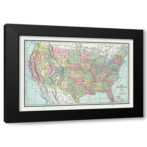 United States - Cram 1888 Black Modern Wood Framed Art Print with Double Matting by Cram