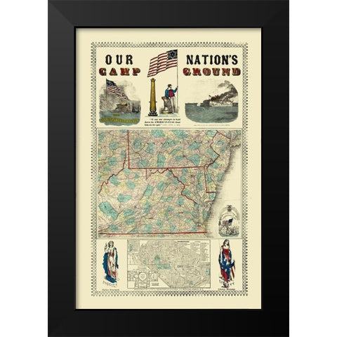 Pennsylvania, Virginia Campgrounds - Ensign Black Modern Wood Framed Art Print by Ensign