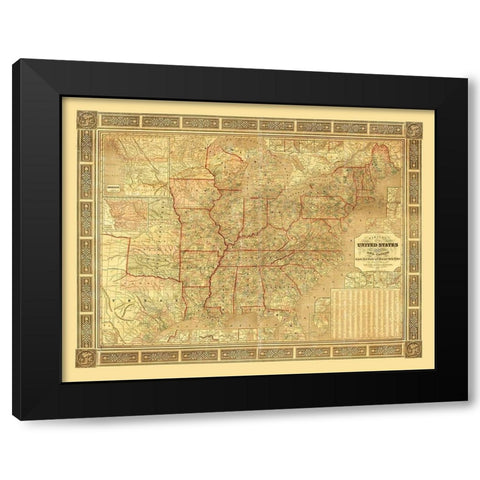 United States - Canada - Harper 1847 Black Modern Wood Framed Art Print with Double Matting by Harper