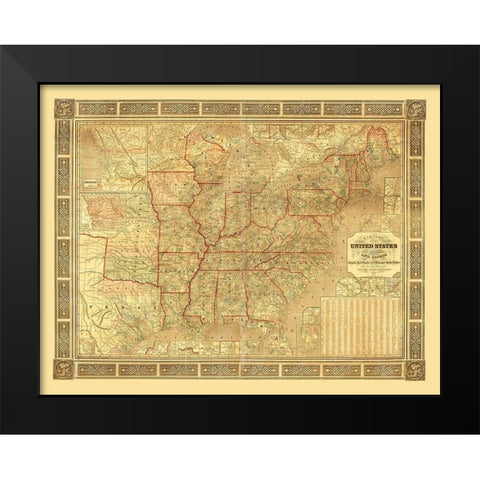 United States - Canada - Harper 1847 Black Modern Wood Framed Art Print by Harper