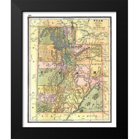 Utah - Johnson 1888 Black Modern Wood Framed Art Print by Johnson