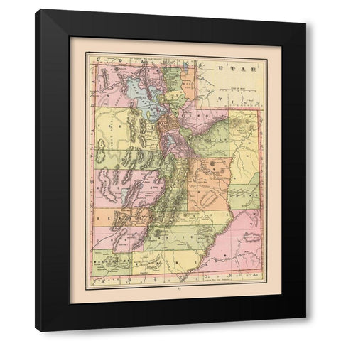 Utah - Cram 1892 Black Modern Wood Framed Art Print by Cram