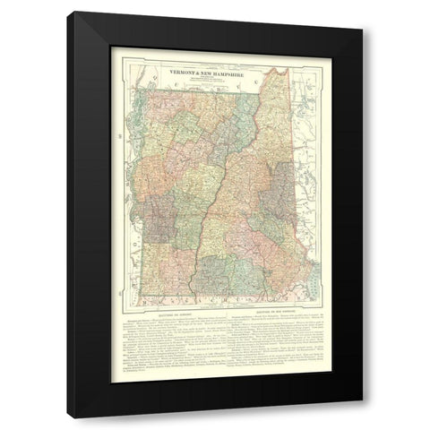 Vermont and New Hampshire - Monteith 1882 Black Modern Wood Framed Art Print by Monteith