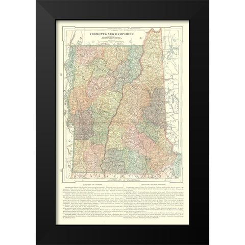 Vermont and New Hampshire - Monteith 1882 Black Modern Wood Framed Art Print by Monteith