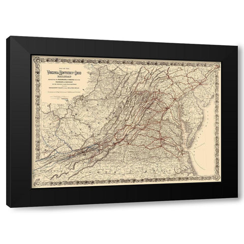 Virginia, Kentucky and Ohio Railroad 1881 Black Modern Wood Framed Art Print by Colton