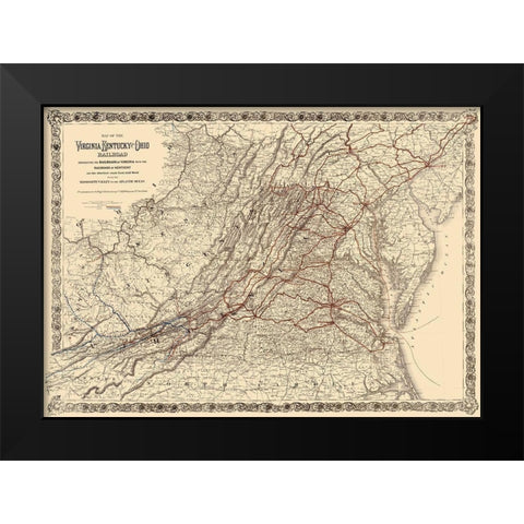 Virginia, Kentucky and Ohio Railroad 1881 Black Modern Wood Framed Art Print by Colton