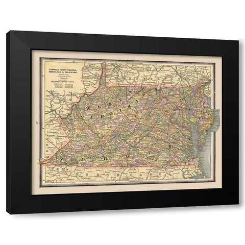 Virginia, West Virginia - Cram 1888 Black Modern Wood Framed Art Print with Double Matting by Cram