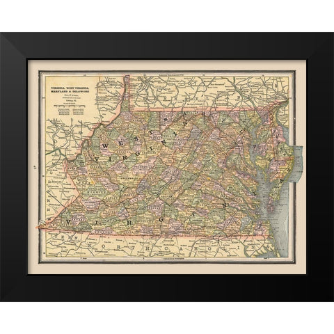 Virginia, West Virginia - Cram 1888 Black Modern Wood Framed Art Print by Cram
