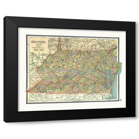 Virginia, Maryland, Delaware - Johnson 1888 Black Modern Wood Framed Art Print by Johnson