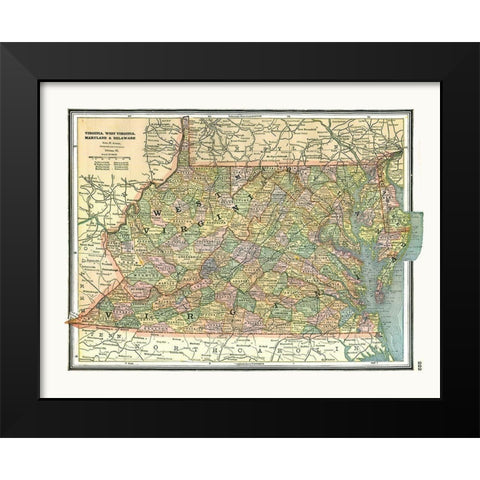 Virginia, Maryland, Delaware - Johnson 1888 Black Modern Wood Framed Art Print by Johnson
