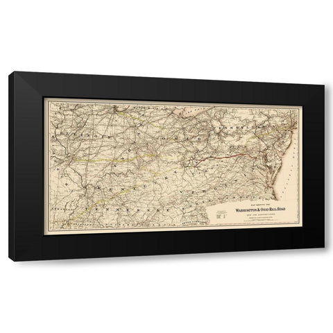 Washington and Ohio Railroad - Colton 1870 Black Modern Wood Framed Art Print with Double Matting by Colton