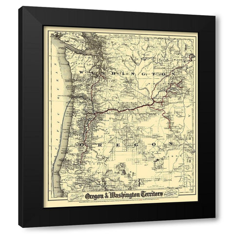 Oregon and Washington Territory - Colton 1880 Black Modern Wood Framed Art Print with Double Matting by Colton