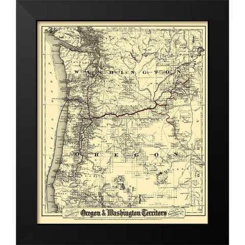 Oregon and Washington Territory - Colton 1880 Black Modern Wood Framed Art Print by Colton