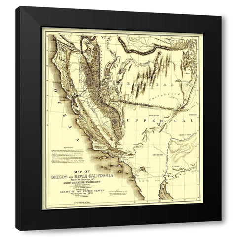 Oregon, Upper California - Preuss 1848 Black Modern Wood Framed Art Print with Double Matting by Preuss