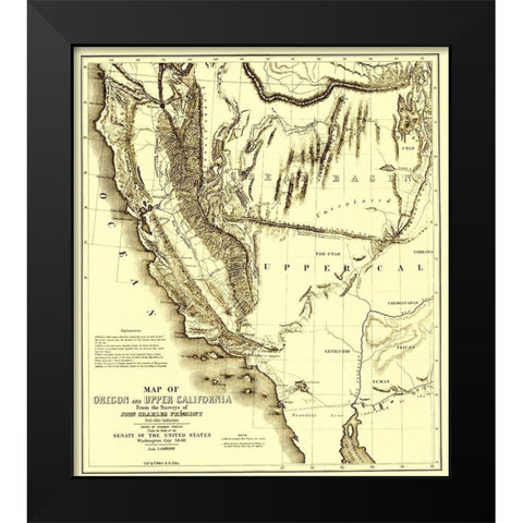 Oregon, Upper California - Preuss 1848 Black Modern Wood Framed Art Print by Preuss