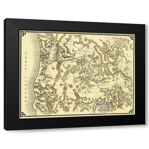 Washington and Oregon with Rail Routes - 1874 Black Modern Wood Framed Art Print with Double Matting by Unknown