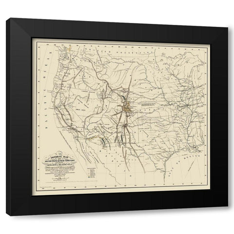 United States and Territories West of Mississippi Black Modern Wood Framed Art Print by Mclean