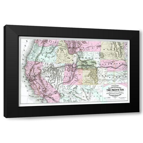 Pacific Railroad with Routes to California 1877 Black Modern Wood Framed Art Print by Williams