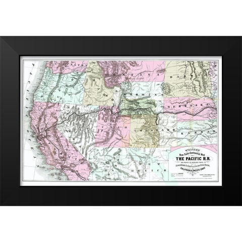 Pacific Railroad with Routes to California 1877 Black Modern Wood Framed Art Print by Williams