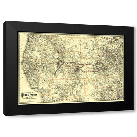 Union Pacific Railway - Colton 1882 Black Modern Wood Framed Art Print with Double Matting by Colton