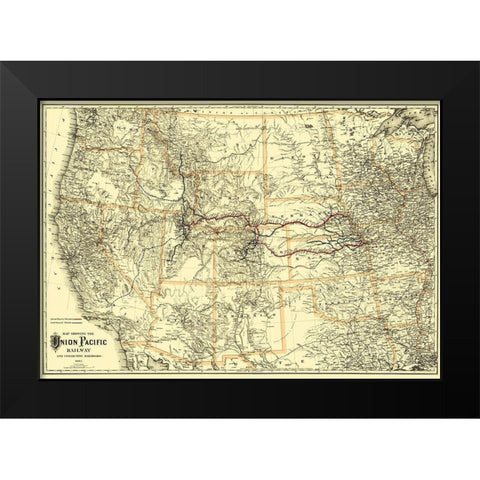 Union Pacific Railway - Colton 1882 Black Modern Wood Framed Art Print by Colton