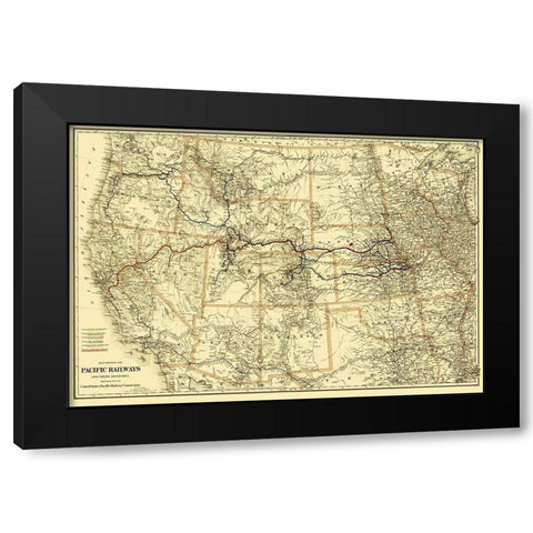 Pacific Railways - Colton 1887 Black Modern Wood Framed Art Print by Colton