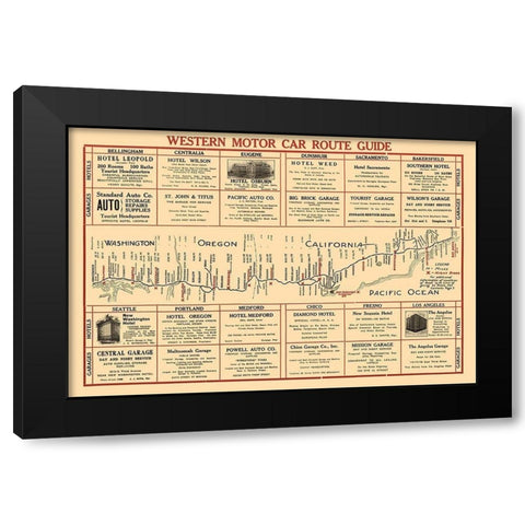 Western Motor Car Route Guide - 1915 Black Modern Wood Framed Art Print by Unknown
