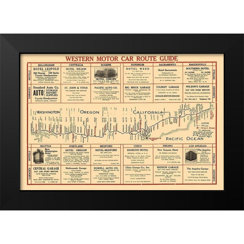 Western Motor Car Route Guide - 1915 Black Modern Wood Framed Art Print by Unknown