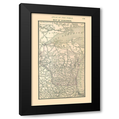 Wisconsin - Alden 1886 Black Modern Wood Framed Art Print with Double Matting by Alden