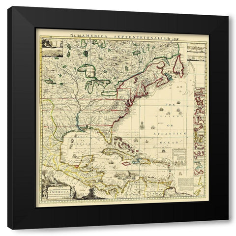 Amerique Septentrionale - Popple 1733 Black Modern Wood Framed Art Print by Popple