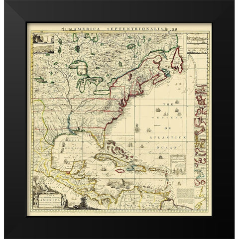 Amerique Septentrionale - Popple 1733 Black Modern Wood Framed Art Print by Popple