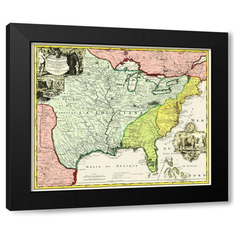 Mississippi, Louisiana - Hennepin 1687 Black Modern Wood Framed Art Print with Double Matting by Hennepin