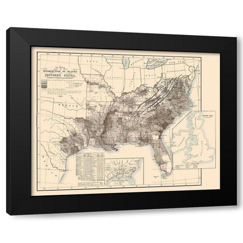 Disributiont of Slaves In the Southern States 1865 Black Modern Wood Framed Art Print by Steinwehr