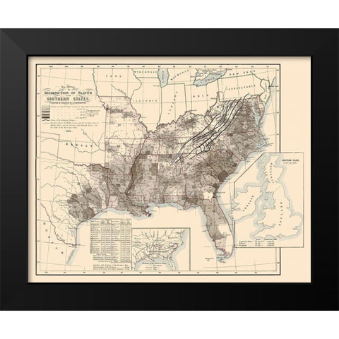 Disributiont of Slaves In the Southern States 1865 Black Modern Wood Framed Art Print by Steinwehr