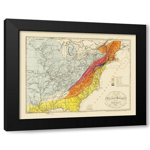 United States of America - Melish 1817 Black Modern Wood Framed Art Print with Double Matting by Melish