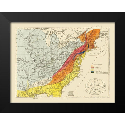 United States of America - Melish 1817 Black Modern Wood Framed Art Print by Melish