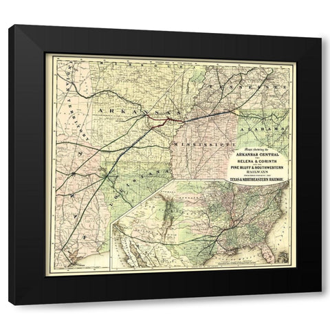 Texas and Northeastern Railway - Colton 1872 Black Modern Wood Framed Art Print with Double Matting by Colton