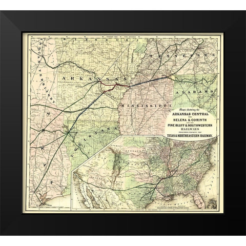 Texas and Northeastern Railway - Colton 1872 Black Modern Wood Framed Art Print by Colton