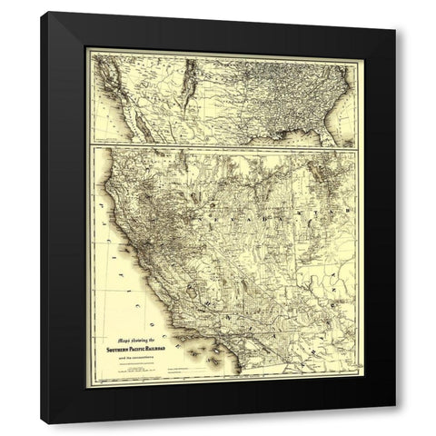 Southern Pacific Railroad with Connections 1875 Black Modern Wood Framed Art Print by Colton